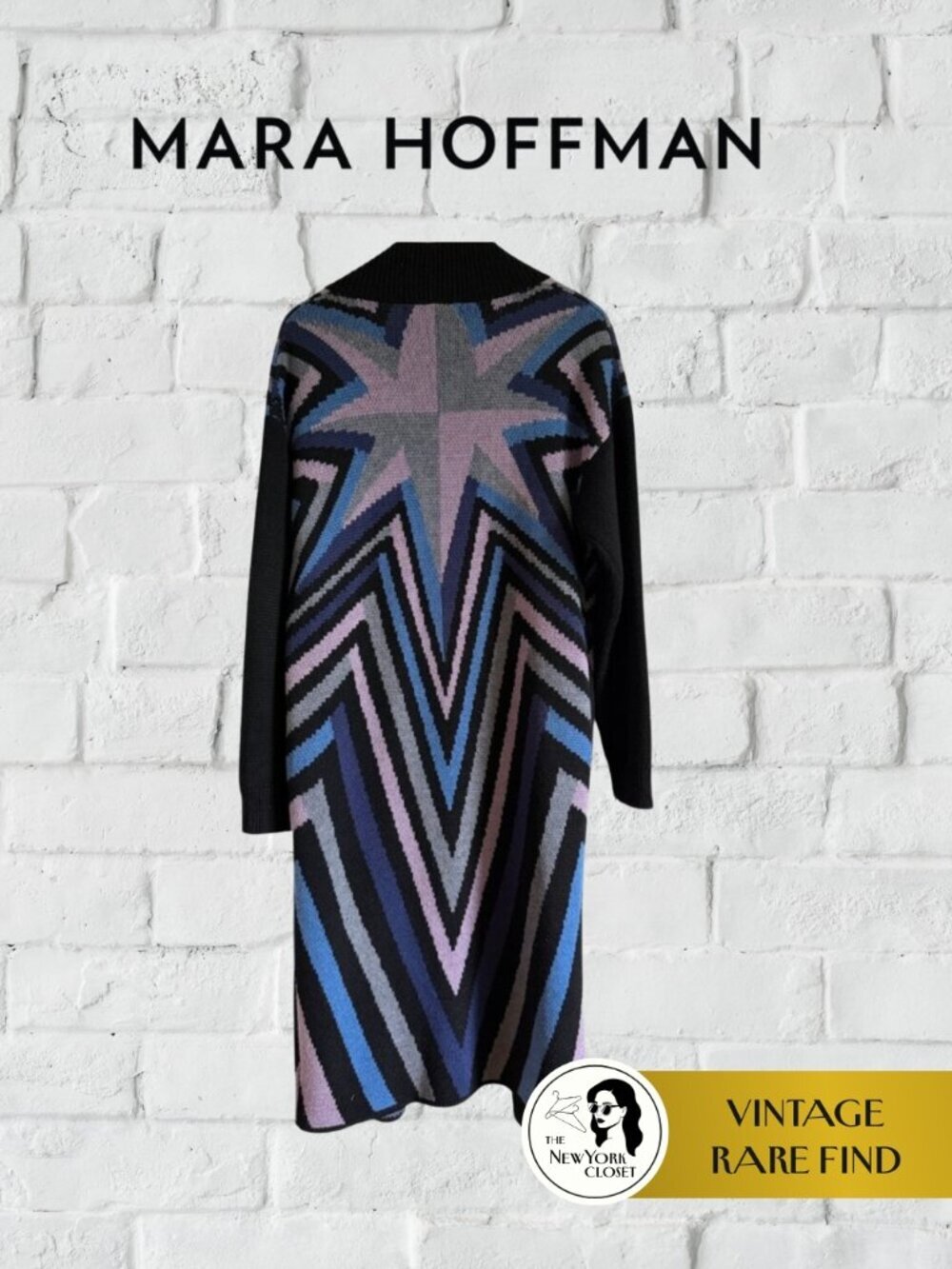 Mara Hoffman | Long Open-Front Cardigan Geometric Black Blue Purple | Small